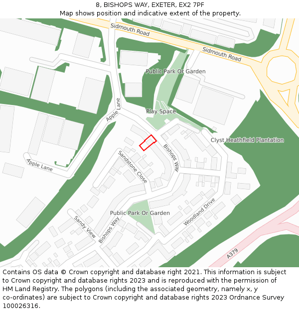 8, BISHOPS WAY, EXETER, EX2 7PF: Location map and indicative extent of plot