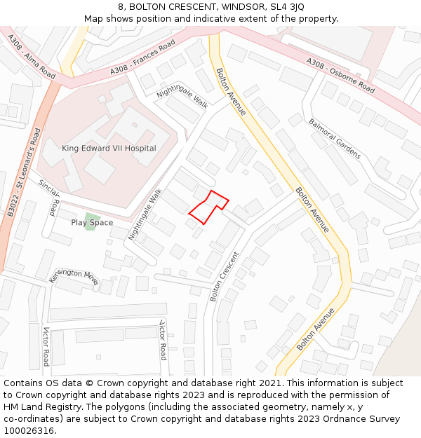 8, BOLTON CRESCENT, WINDSOR, SL4 3JQ: Location map and indicative extent of plot