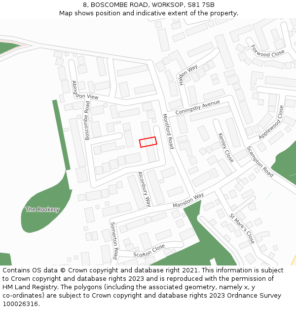 8, BOSCOMBE ROAD, WORKSOP, S81 7SB: Location map and indicative extent of plot