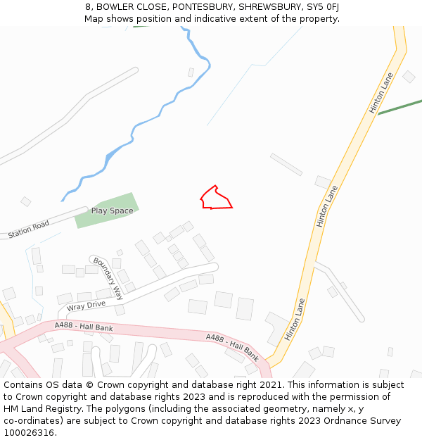 8, BOWLER CLOSE, PONTESBURY, SHREWSBURY, SY5 0FJ: Location map and indicative extent of plot