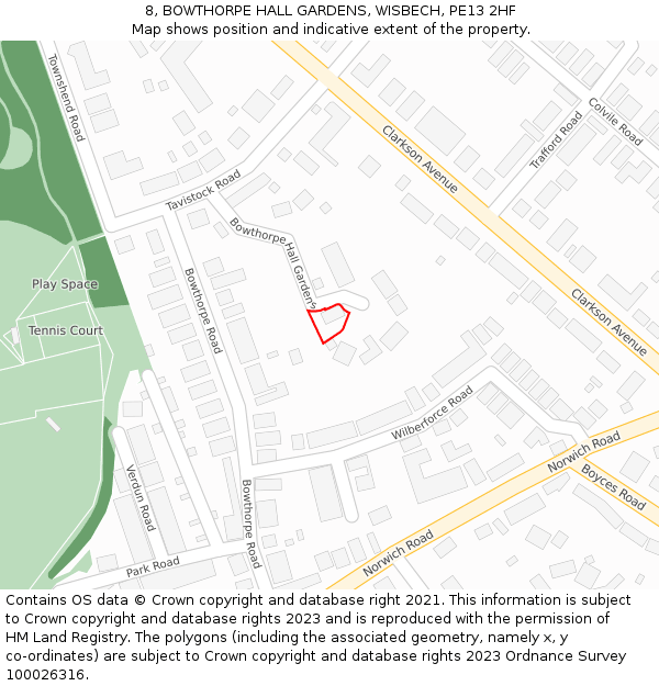 8, BOWTHORPE HALL GARDENS, WISBECH, PE13 2HF: Location map and indicative extent of plot