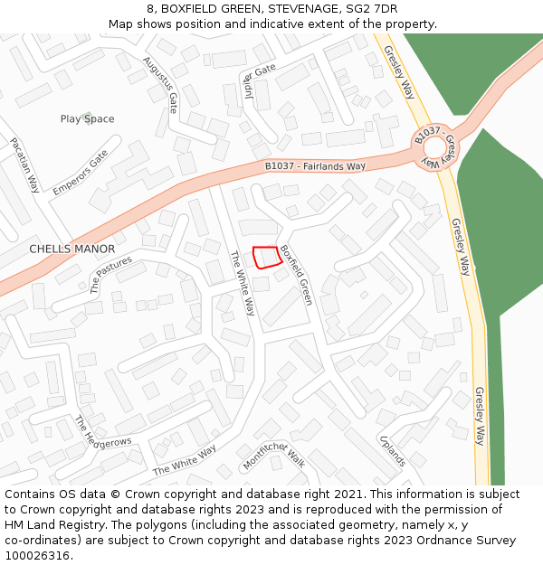 8, BOXFIELD GREEN, STEVENAGE, SG2 7DR: Location map and indicative extent of plot