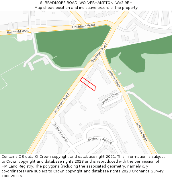 8, BRADMORE ROAD, WOLVERHAMPTON, WV3 9BH: Location map and indicative extent of plot