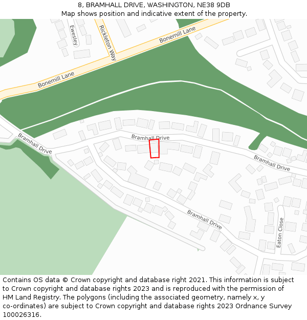 8, BRAMHALL DRIVE, WASHINGTON, NE38 9DB: Location map and indicative extent of plot