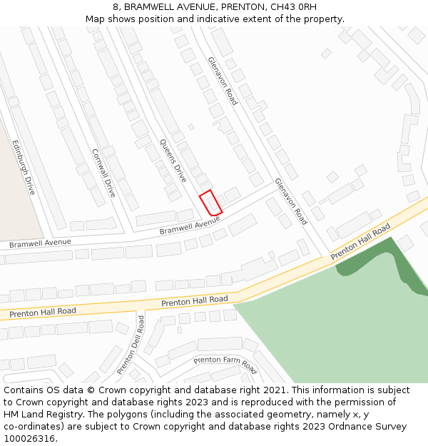 8, BRAMWELL AVENUE, PRENTON, CH43 0RH: Location map and indicative extent of plot