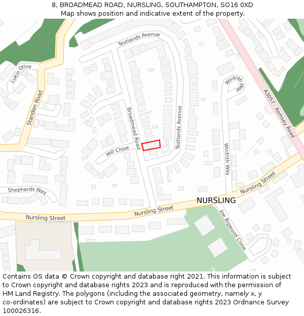 8, BROADMEAD ROAD, NURSLING, SOUTHAMPTON, SO16 0XD: Location map and indicative extent of plot