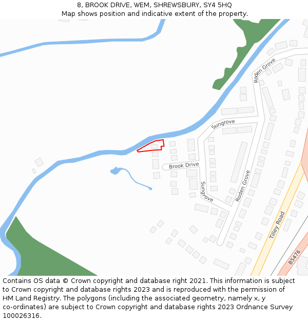 8, BROOK DRIVE, WEM, SHREWSBURY, SY4 5HQ: Location map and indicative extent of plot