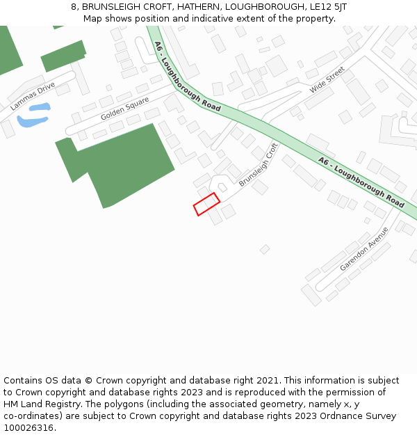 8, BRUNSLEIGH CROFT, HATHERN, LOUGHBOROUGH, LE12 5JT: Location map and indicative extent of plot