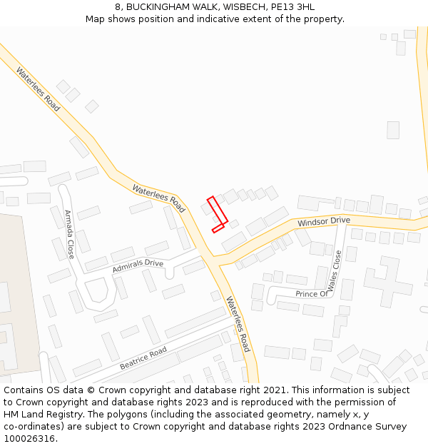 8, BUCKINGHAM WALK, WISBECH, PE13 3HL: Location map and indicative extent of plot