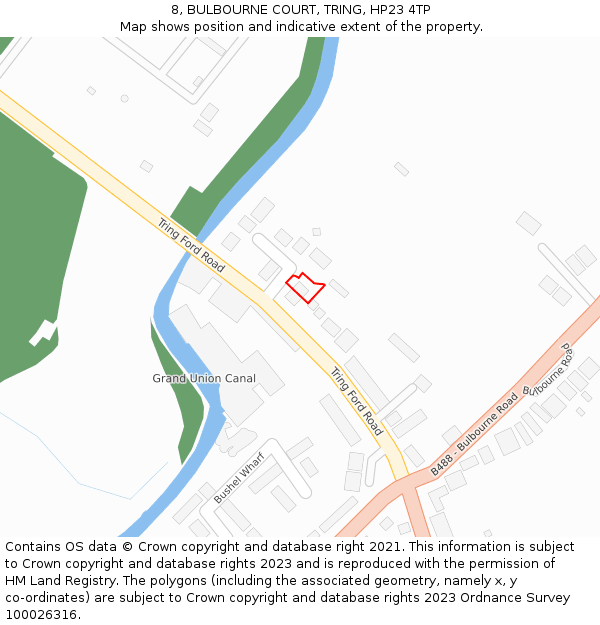 8, BULBOURNE COURT, TRING, HP23 4TP: Location map and indicative extent of plot