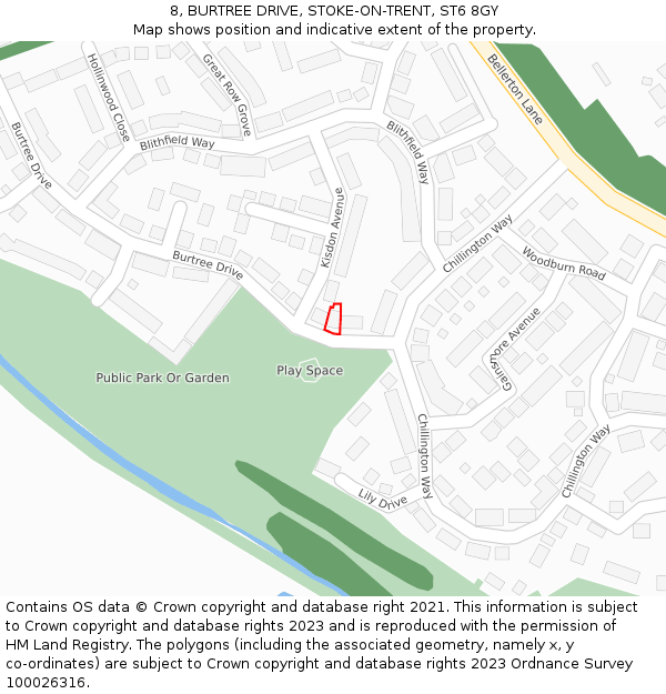 8, BURTREE DRIVE, STOKE-ON-TRENT, ST6 8GY: Location map and indicative extent of plot