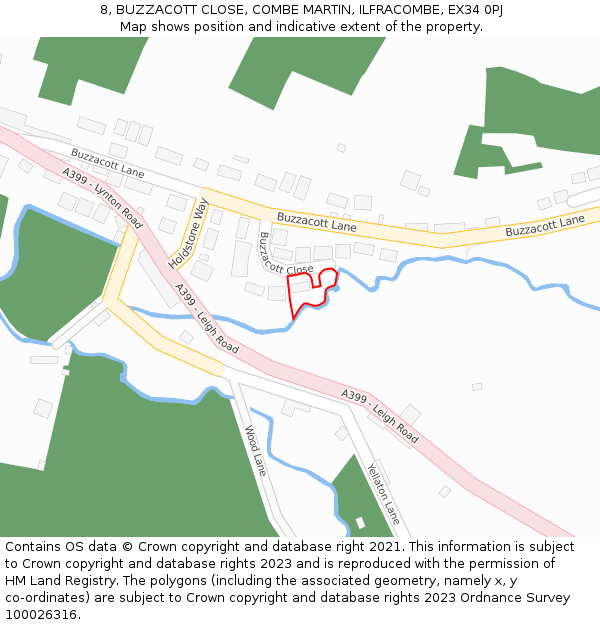 8, BUZZACOTT CLOSE, COMBE MARTIN, ILFRACOMBE, EX34 0PJ: Location map and indicative extent of plot