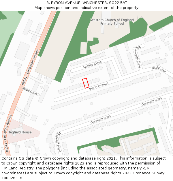 8, BYRON AVENUE, WINCHESTER, SO22 5AT: Location map and indicative extent of plot