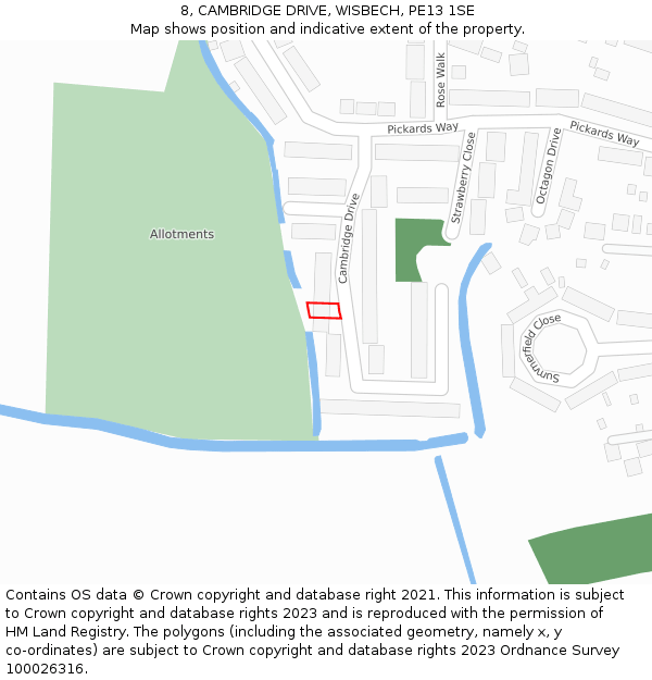 8, CAMBRIDGE DRIVE, WISBECH, PE13 1SE: Location map and indicative extent of plot
