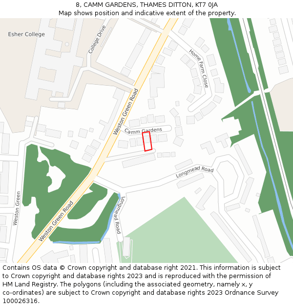 8, CAMM GARDENS, THAMES DITTON, KT7 0JA: Location map and indicative extent of plot