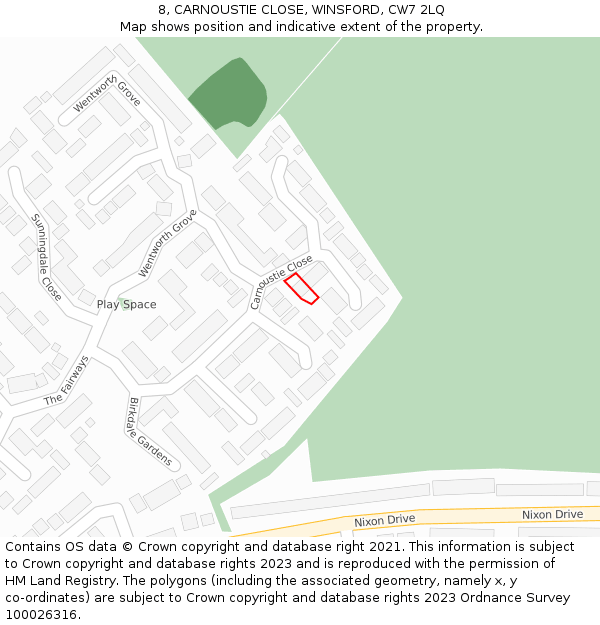 8, CARNOUSTIE CLOSE, WINSFORD, CW7 2LQ: Location map and indicative extent of plot