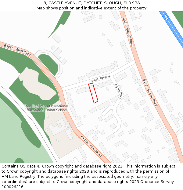 8, CASTLE AVENUE, DATCHET, SLOUGH, SL3 9BA: Location map and indicative extent of plot
