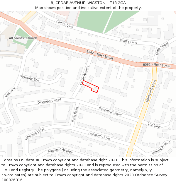 8, CEDAR AVENUE, WIGSTON, LE18 2GA: Location map and indicative extent of plot