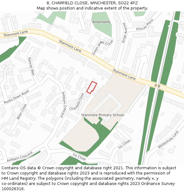 8, CHARFIELD CLOSE, WINCHESTER, SO22 4PZ: Location map and indicative extent of plot