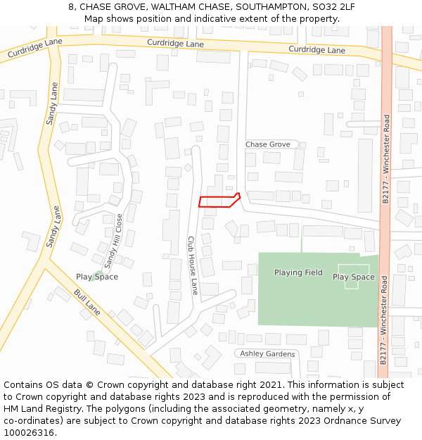 8, CHASE GROVE, WALTHAM CHASE, SOUTHAMPTON, SO32 2LF: Location map and indicative extent of plot