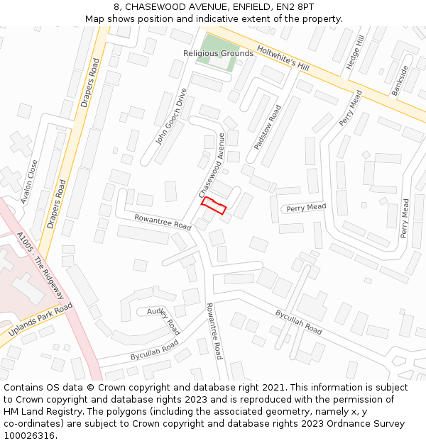 8, CHASEWOOD AVENUE, ENFIELD, EN2 8PT: Location map and indicative extent of plot