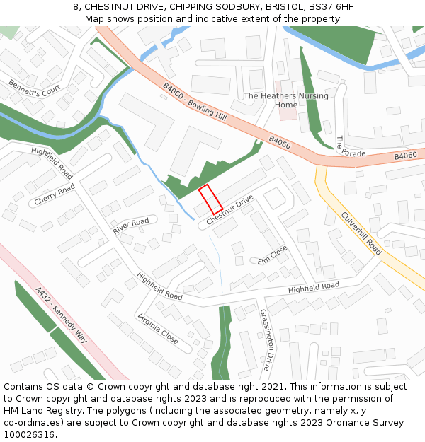 8, CHESTNUT DRIVE, CHIPPING SODBURY, BRISTOL, BS37 6HF: Location map and indicative extent of plot