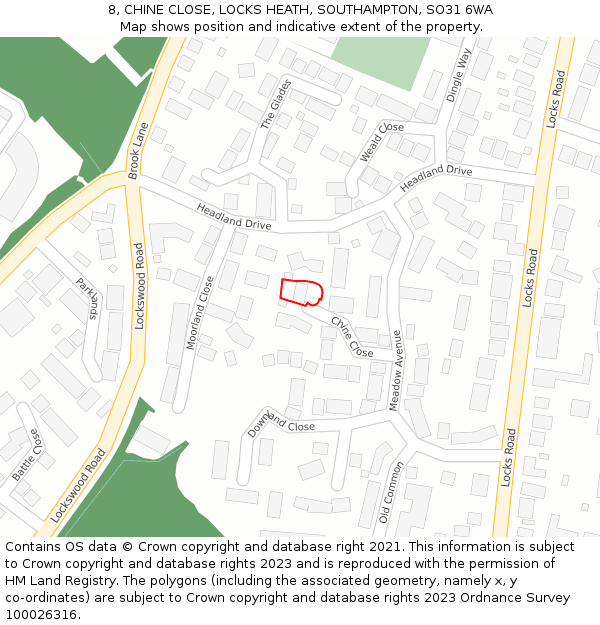 8, CHINE CLOSE, LOCKS HEATH, SOUTHAMPTON, SO31 6WA: Location map and indicative extent of plot