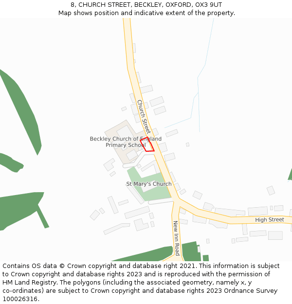 8, CHURCH STREET, BECKLEY, OXFORD, OX3 9UT: Location map and indicative extent of plot