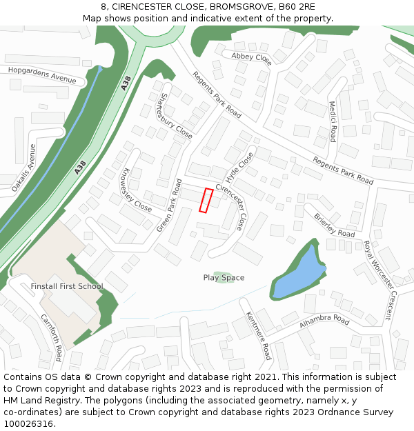 8, CIRENCESTER CLOSE, BROMSGROVE, B60 2RE: Location map and indicative extent of plot