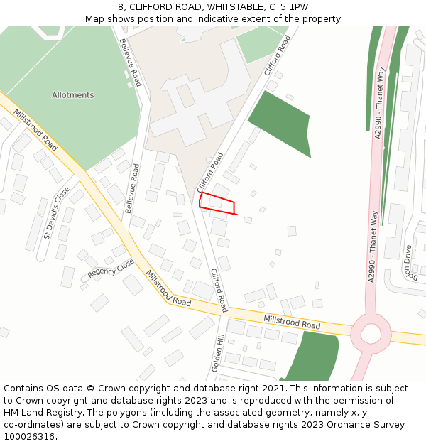 8, CLIFFORD ROAD, WHITSTABLE, CT5 1PW: Location map and indicative extent of plot