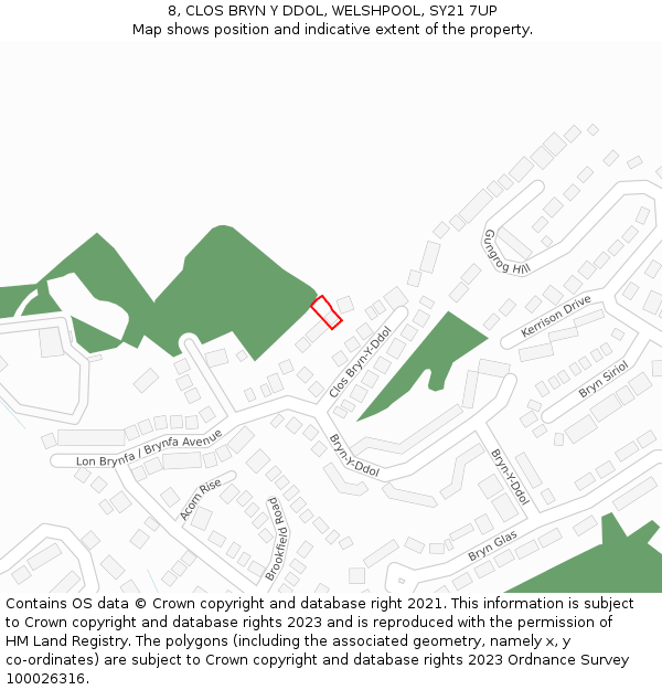 8, CLOS BRYN Y DDOL, WELSHPOOL, SY21 7UP: Location map and indicative extent of plot