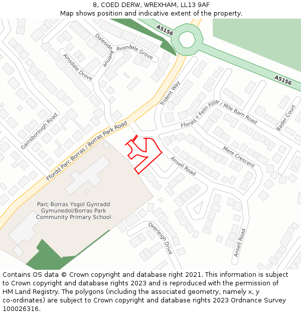 8, COED DERW, WREXHAM, LL13 9AF: Location map and indicative extent of plot