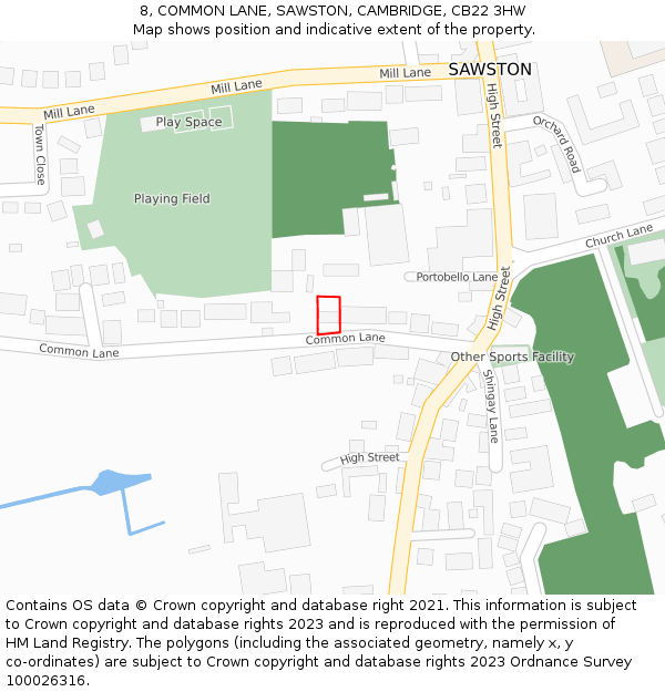 8, COMMON LANE, SAWSTON, CAMBRIDGE, CB22 3HW: Location map and indicative extent of plot