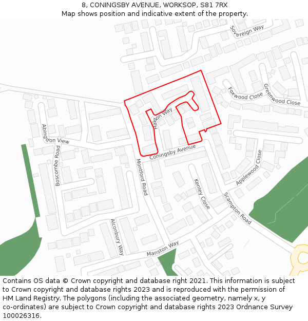 8, CONINGSBY AVENUE, WORKSOP, S81 7RX: Location map and indicative extent of plot