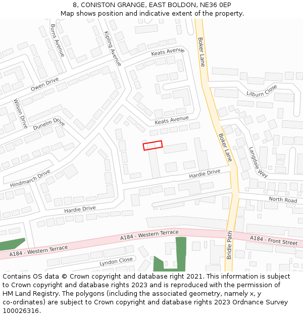 8, CONISTON GRANGE, EAST BOLDON, NE36 0EP: Location map and indicative extent of plot