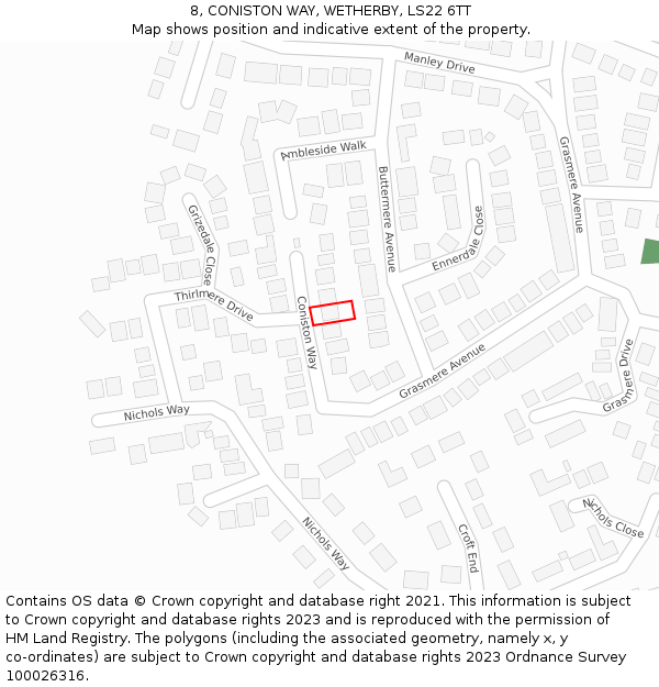 8, CONISTON WAY, WETHERBY, LS22 6TT: Location map and indicative extent of plot