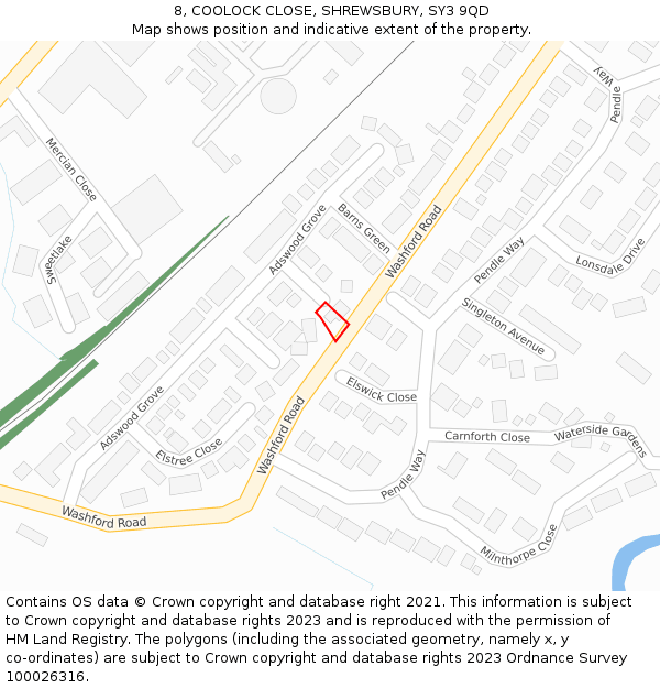 8, COOLOCK CLOSE, SHREWSBURY, SY3 9QD: Location map and indicative extent of plot