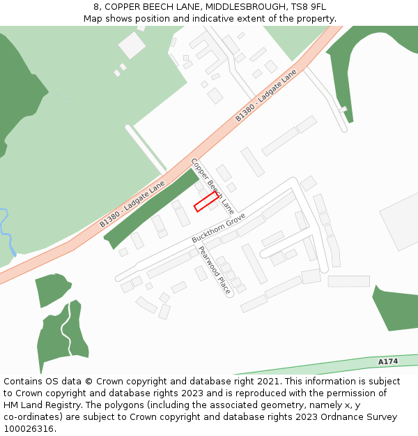 8, COPPER BEECH LANE, MIDDLESBROUGH, TS8 9FL: Location map and indicative extent of plot