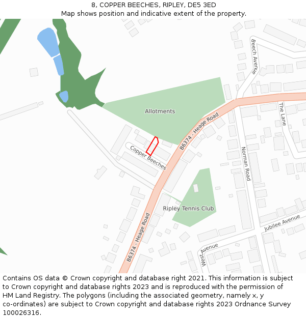 8, COPPER BEECHES, RIPLEY, DE5 3ED: Location map and indicative extent of plot