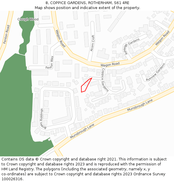8, COPPICE GARDENS, ROTHERHAM, S61 4RE: Location map and indicative extent of plot