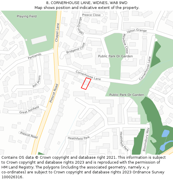 8, CORNERHOUSE LANE, WIDNES, WA8 9WD: Location map and indicative extent of plot