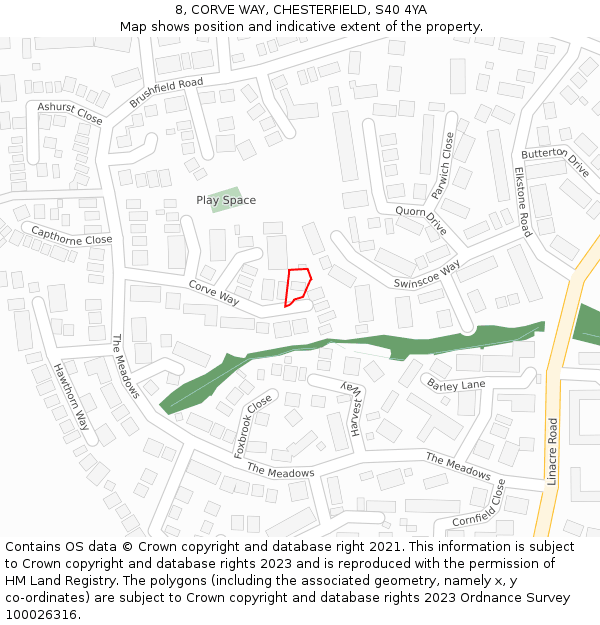 8, CORVE WAY, CHESTERFIELD, S40 4YA: Location map and indicative extent of plot