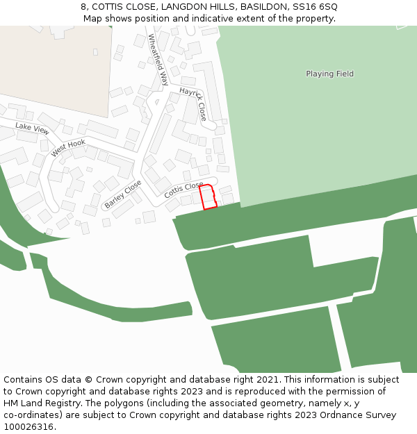 8, COTTIS CLOSE, LANGDON HILLS, BASILDON, SS16 6SQ: Location map and indicative extent of plot