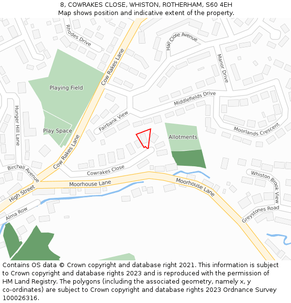 8, COWRAKES CLOSE, WHISTON, ROTHERHAM, S60 4EH: Location map and indicative extent of plot