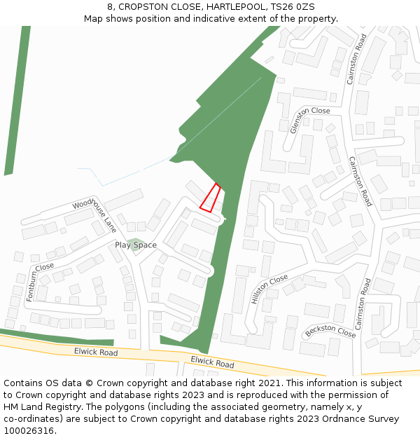 8, CROPSTON CLOSE, HARTLEPOOL, TS26 0ZS: Location map and indicative extent of plot