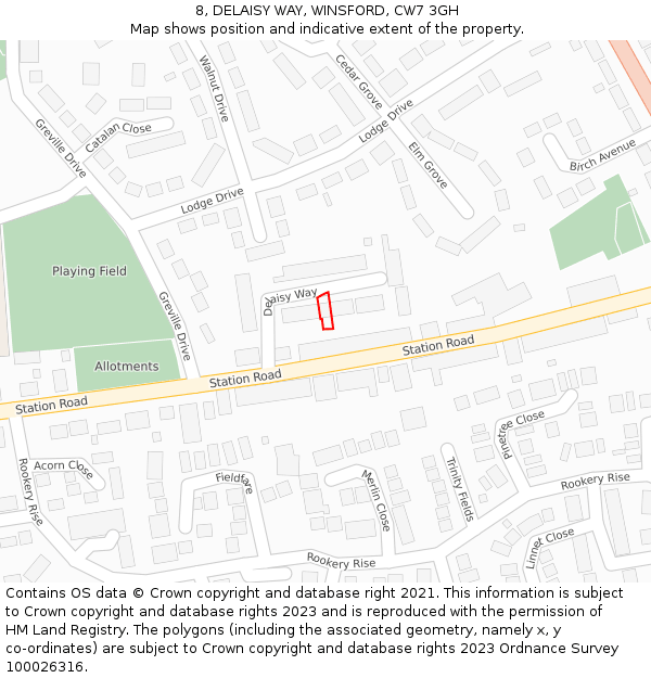 8, DELAISY WAY, WINSFORD, CW7 3GH: Location map and indicative extent of plot