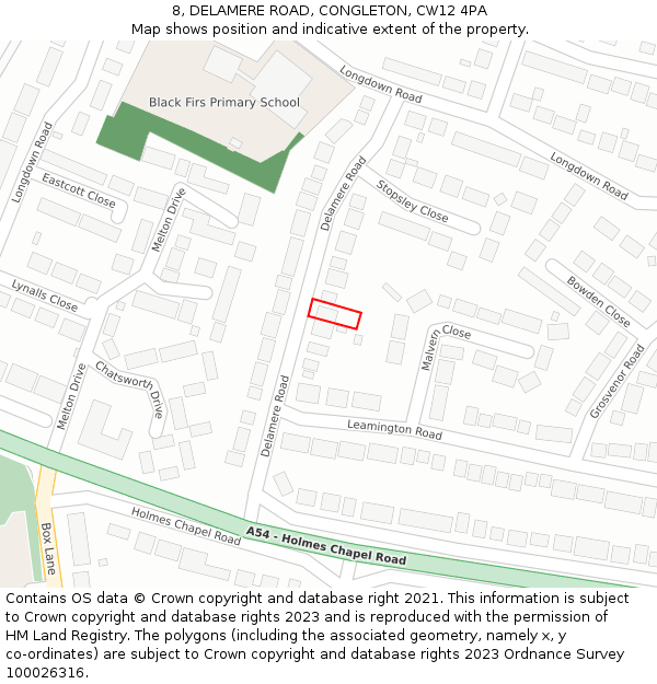 8, DELAMERE ROAD, CONGLETON, CW12 4PA: Location map and indicative extent of plot