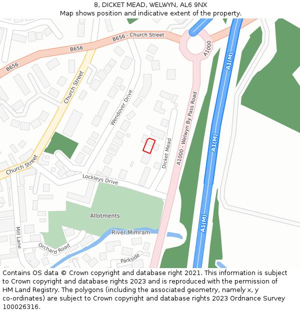 8, DICKET MEAD, WELWYN, AL6 9NX: Location map and indicative extent of plot