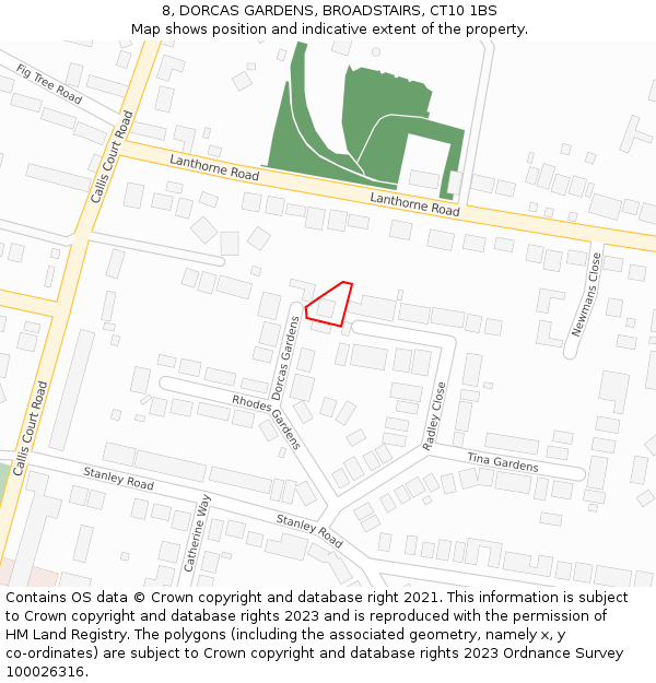 8, DORCAS GARDENS, BROADSTAIRS, CT10 1BS: Location map and indicative extent of plot