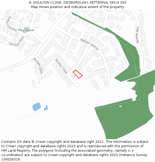 8, DOULTON CLOSE, DESBOROUGH, KETTERING, NN14 2XX: Location map and indicative extent of plot